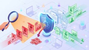 Концептуальная иллюстрация борьбы с мошенничеством в сфере аффилиат маркетинга для страховых компаний